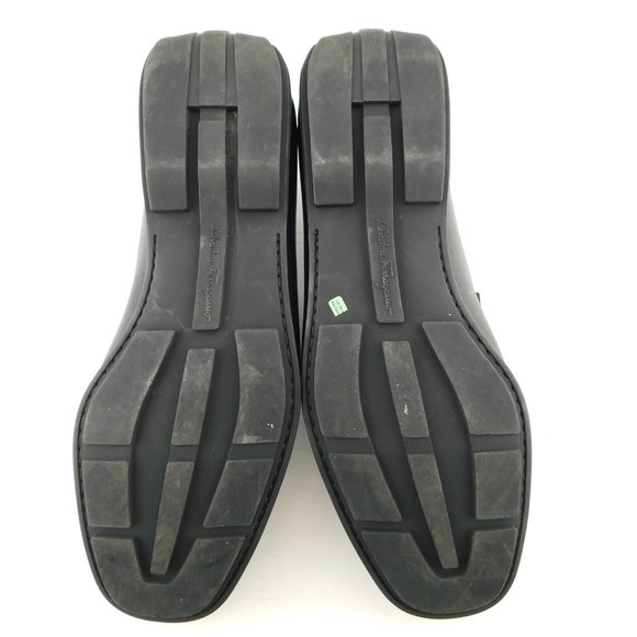 FERRAGAMO Black Leather Logo Horse Bit Slip-on Driver Moccasin Flat Loafers 9 main image 8